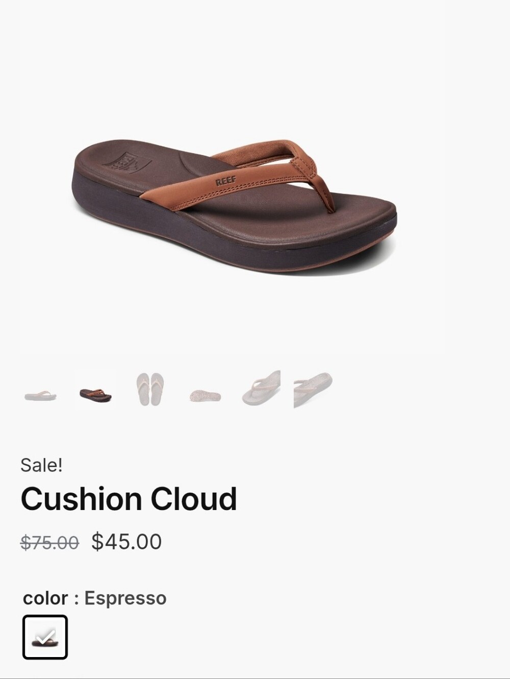 Reef Cushion Cloud Flip-Flop in Espresso Brown Size 8
